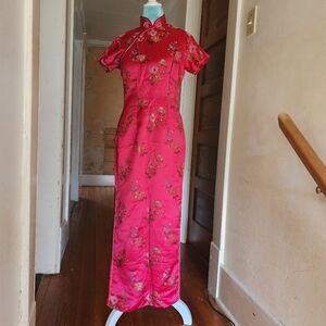 Vintage Satin Floral Qipao